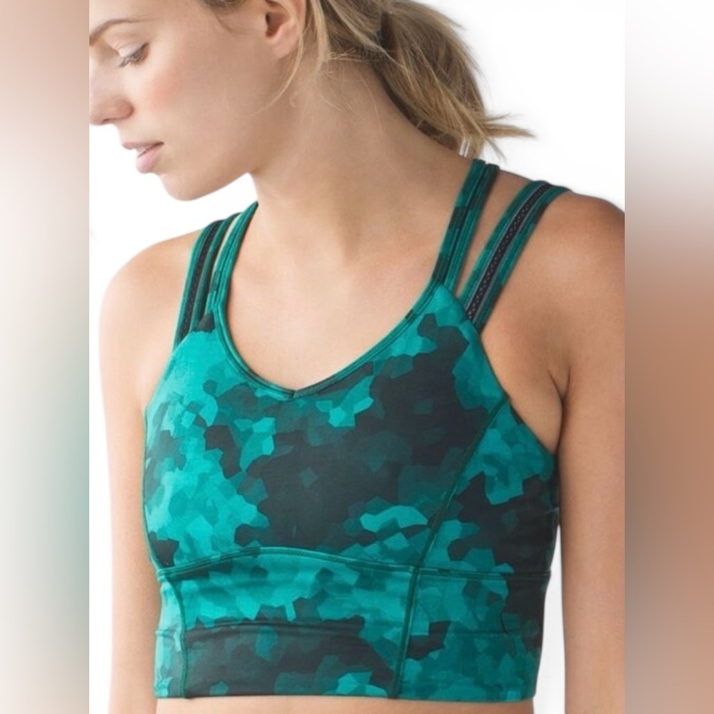 lululemon athletica Teal Camouflage Multi‑Strap Sports Bra Sz/4